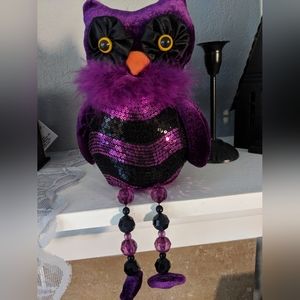 Rare Vintage Retro Halloween Purple Elegant OWL Sitter Tabletop Decor Witchy